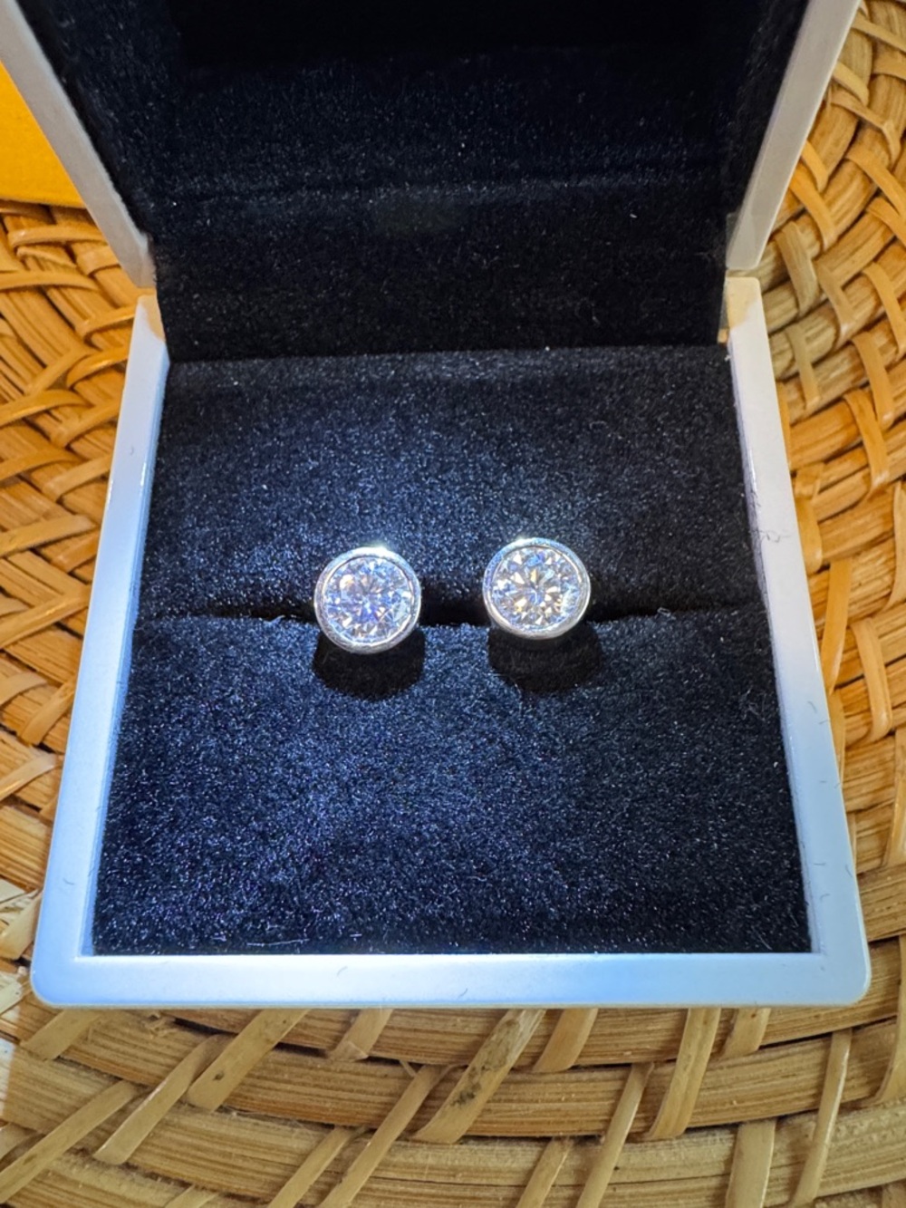 Moissanite 925 Sterling Silver 2 CTW Bezel Stud Earrings -